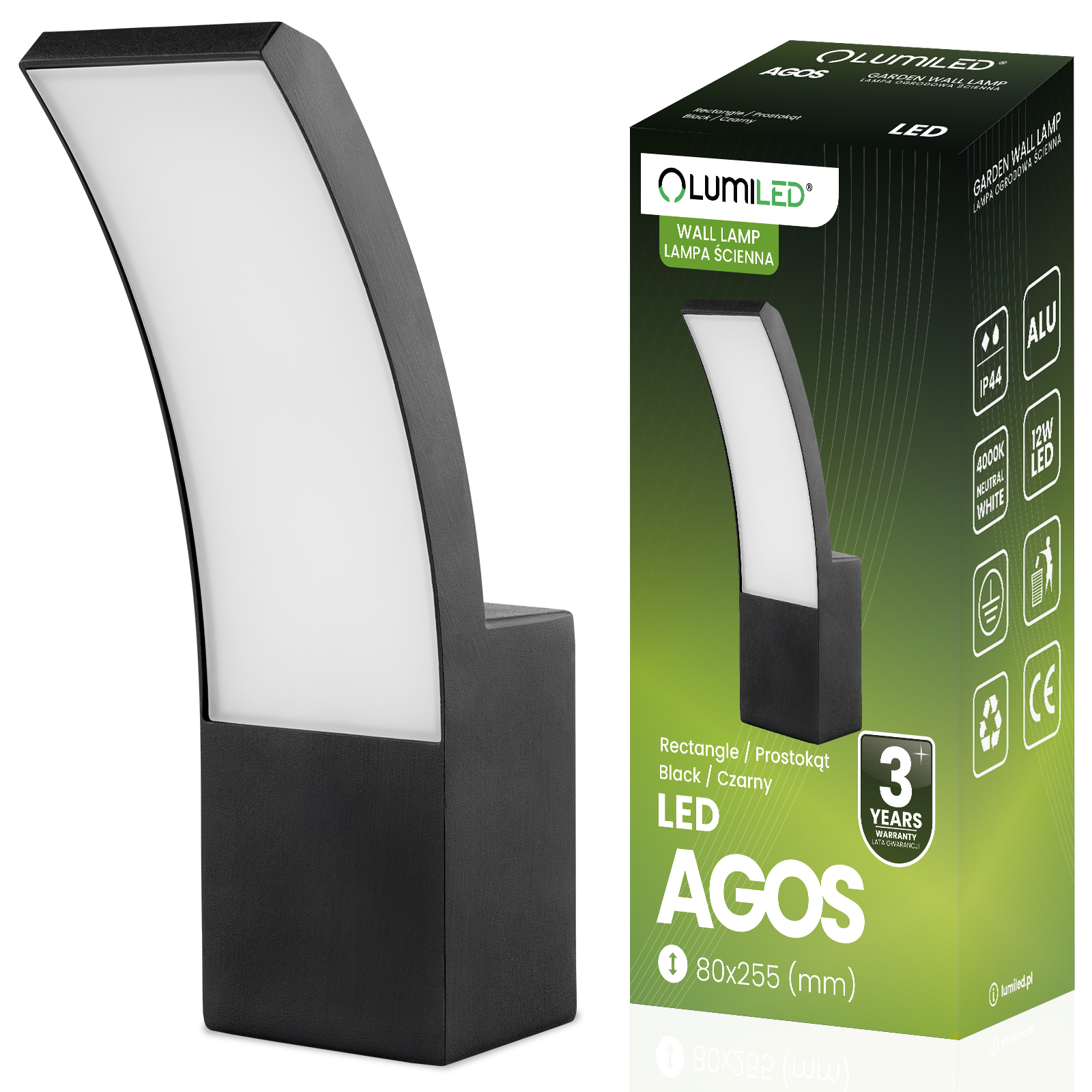 Lampa Ogrodowa Zewnętrzna Kinkiet Elewacyjny LED 12W 4000K AGOS LUMILED - główne zdjęcie produktu