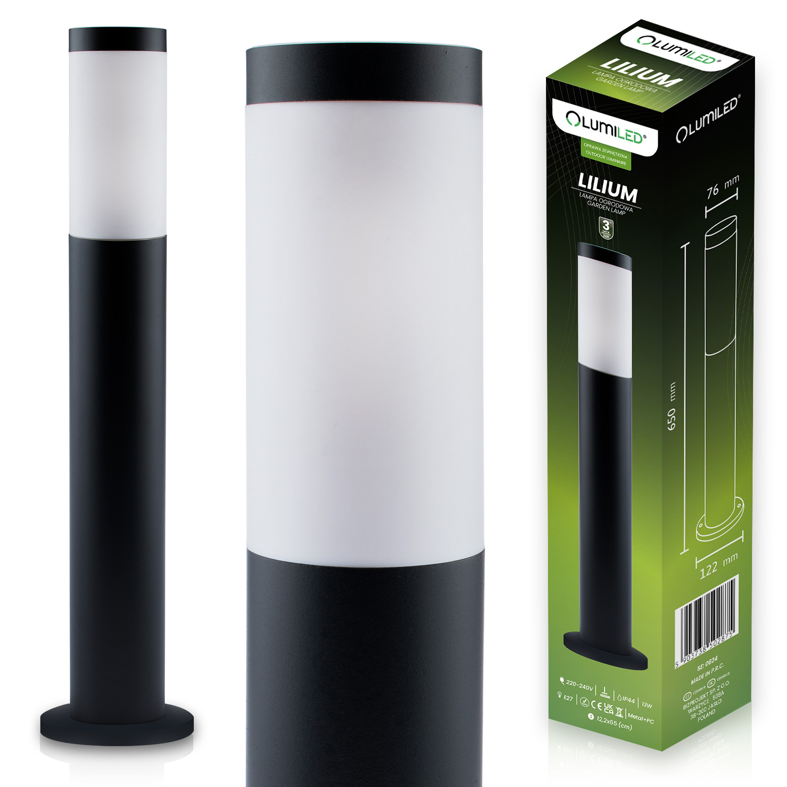 Lampa Ogrodowa Zewnętrzna E27 CZARNY SŁUPEK 65cm Lilium LUMILED - główne zdjęcie produktu