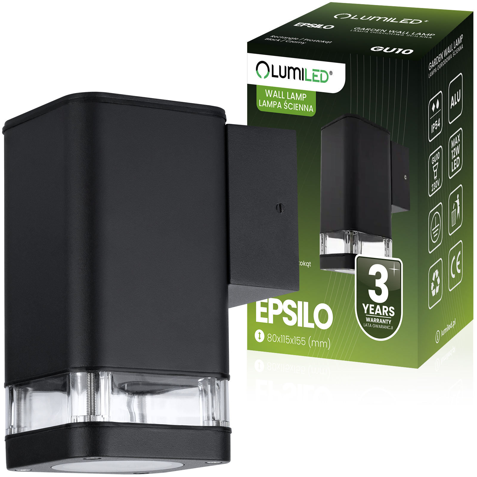 Lampa Ogrodowa Zewnętrzna Kinkiet Elewacyjny GU10 LED IP54 EPSILO LUMILED - główne zdjęcie produktu