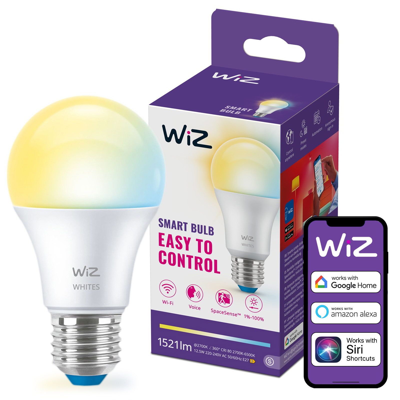 Żarówka LED E27 A60 12.5W = 100W 1521lm 2200-6500K TW Inteligentna SMART WiFi Bluetooth Aplikacja WiZ - główne zdjęcie produktu