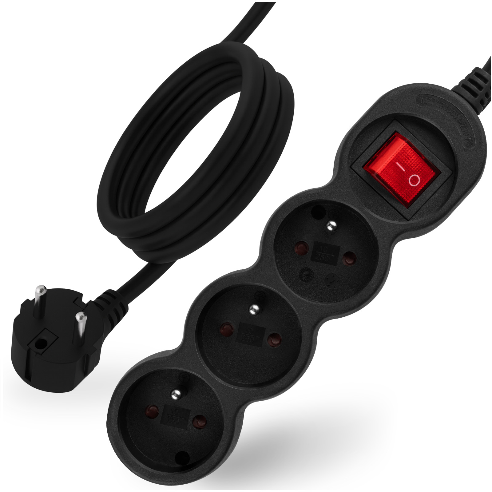 Przedłużacz Sieciowy Kabel z Uziemieniem Listwa Zasilająca 3 Gniazda 5m Włącznik ON/OFF Czarny Sznur Lendo Lumiled - główne zdjęcie produktu
