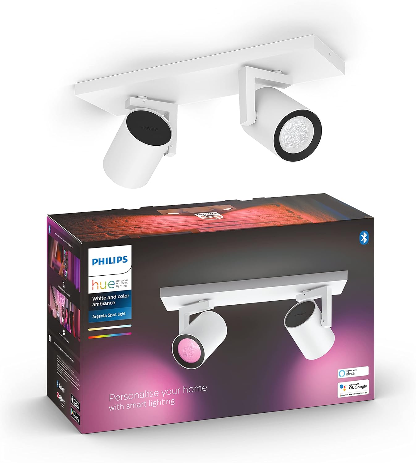 Lampa Sufitowa LED Reflektor 8.2W 800lm IP20 White and Color Ambiance RGB + TW Biała Inteligentna SMART Zigbee Bluetooth Argenta Philips HUE - główne zdjęcie produktu