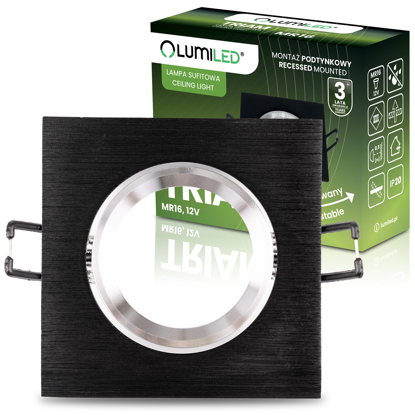 Oprawa Halogenowa Podtynkowa Lampa Sufitowa Kwadrat Ruchoma GU10 MR16 Czarna TRIAM LUMILED - główne zdjęcie produktu