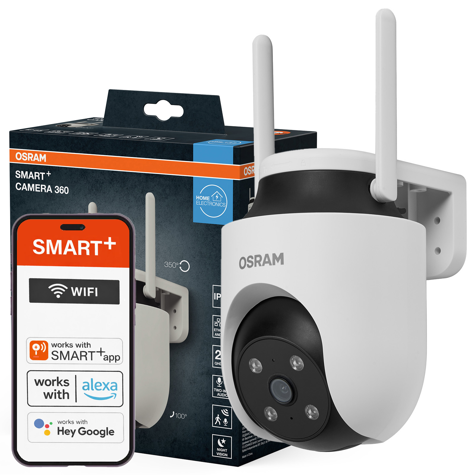 Kamera Zewnętrzna Obrotowa 360° IP67 2K QHD Smart Wifi Alarm Czujnik Ruchu Biała Osram - główne zdjęcie produktu
