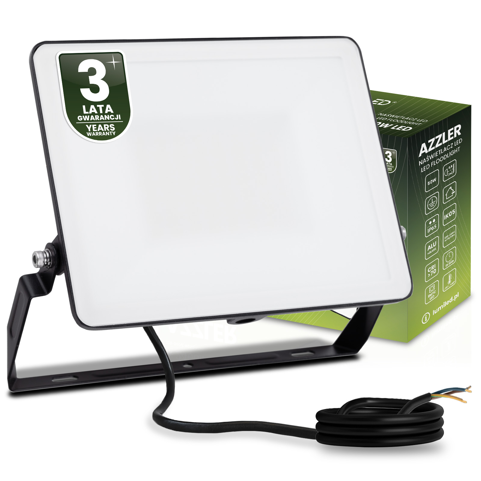Naświetlacz LED AZZLER 50W 6000lm 4000K IP65 Halogen Zewnętrzny Lampa Czarny LUMILED - główne zdjęcie produktu