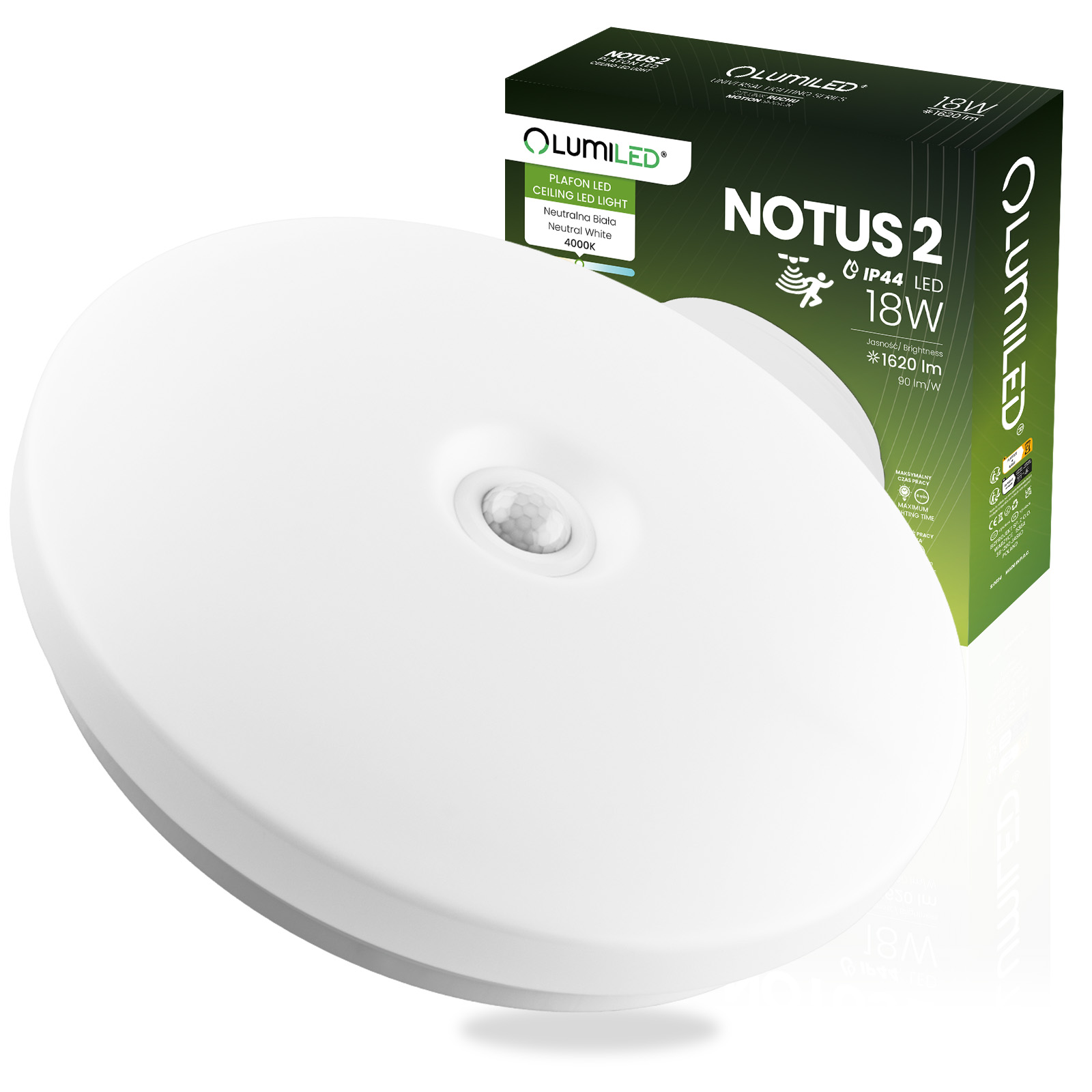 Plafon LED Lampa Sufitowa Natynkowa 18W NOTUS 2 Okrągły Czujnik Ruchu IP44 33 cm LUMILED - główne zdjęcie produktu