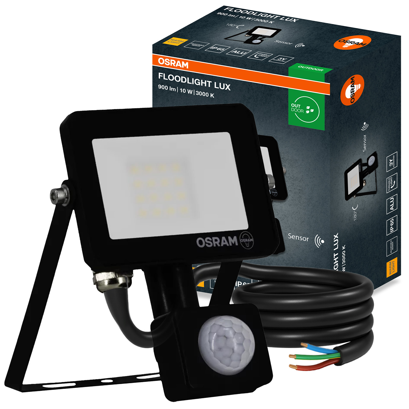 Naświetlacz LED Halogen Zewnętrzny Reflektor 10W 3000K 900lm IP65 z Czujnikiem Ruchu i Zmierzchu SENSOR FLOODLIGHT LUX OSRAM - główne zdjęcie produktu