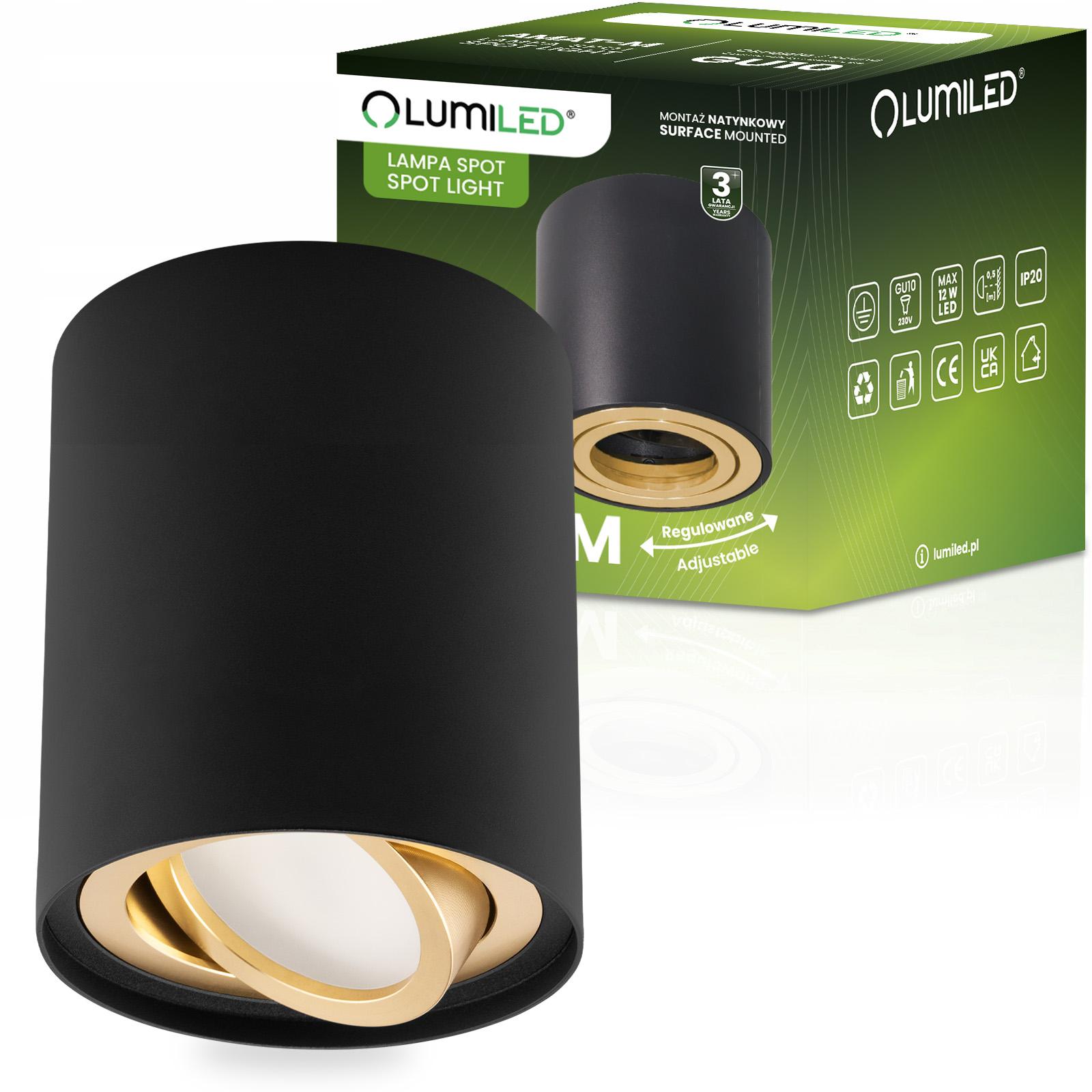 Oprawa Natynkowa HALOGENOWA Spot Tuba Ruchoma GU10 Okrągła Czarno-Złota 84mm AMAT-M LUMILED - główne zdjęcie produktu
