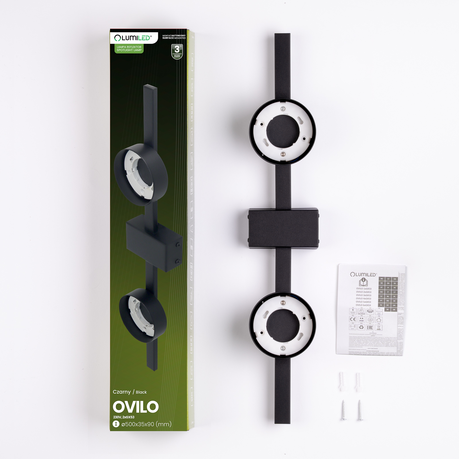 Lampa Sufitowa OVILO Oprawa Halogenowa LED 2x GX53 Reflektor Ścienna LUMILED - skład produktu