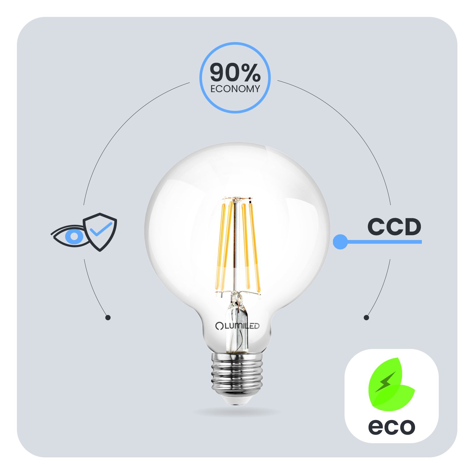 Żarówka LED E27 Kula G125 7W = 60W 806lm 4000K Neutralna 360° FILAMENT LUMILED - pierwsza cecha produktu