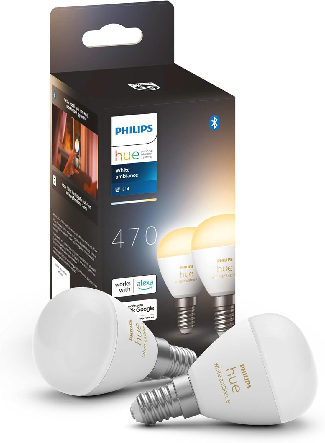 2x Żarówka LED E14 Kulka P45 5.7W = 40W 470lm 2700K Biała Ciepła SMART Inteligentna Bluetooth ZigBee White Philips HUE - główne zdjęcie produktu