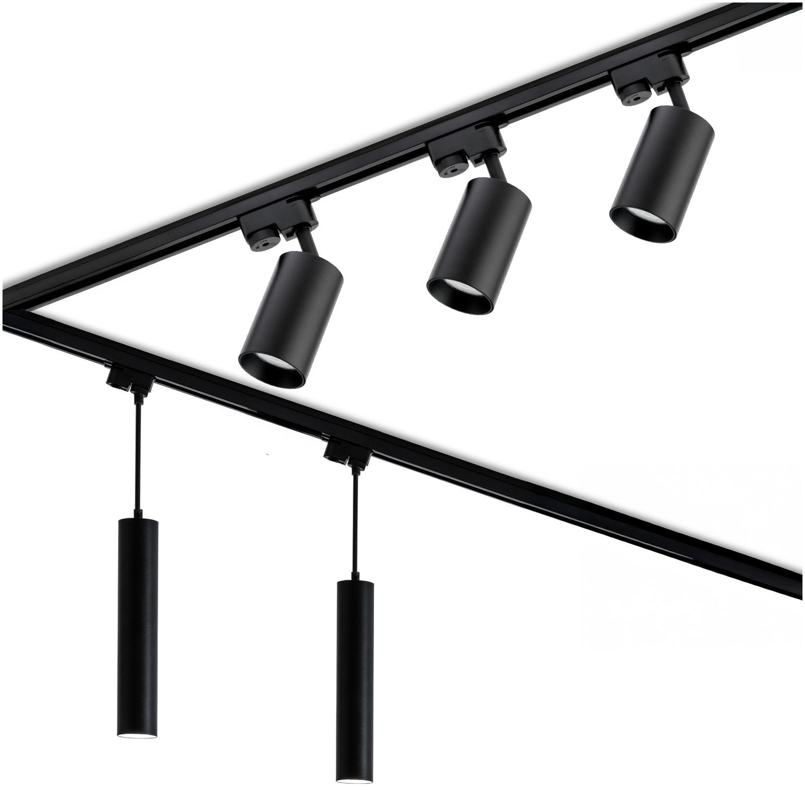 Zestaw Szyna Oświetleniowa Szynoprzewód 3m + 5x Reflektor Szynowy GU10 + Łącznik Kątowy Czarny LUMILED - główne zdjęcie produktu