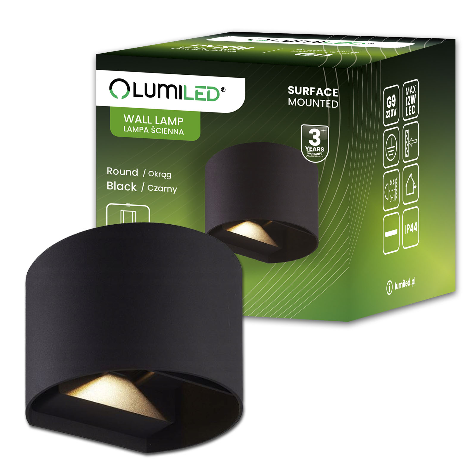 Kinkiet Ogrodowy Elewacyjny LED G9 Regulowany Okrągły Góra Dół Czarny PYXIS LUMILED - główne zdjęcie produktu