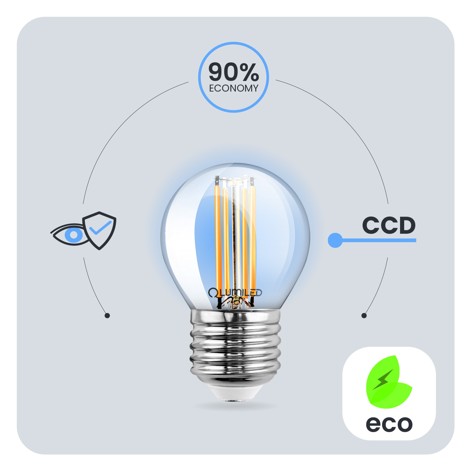 Żarówka LED E27 Kulka P45 2W = 25W 249lm 3000K Ciepła 360° FILAMENT LUMILED - pierwsza cecha produktu