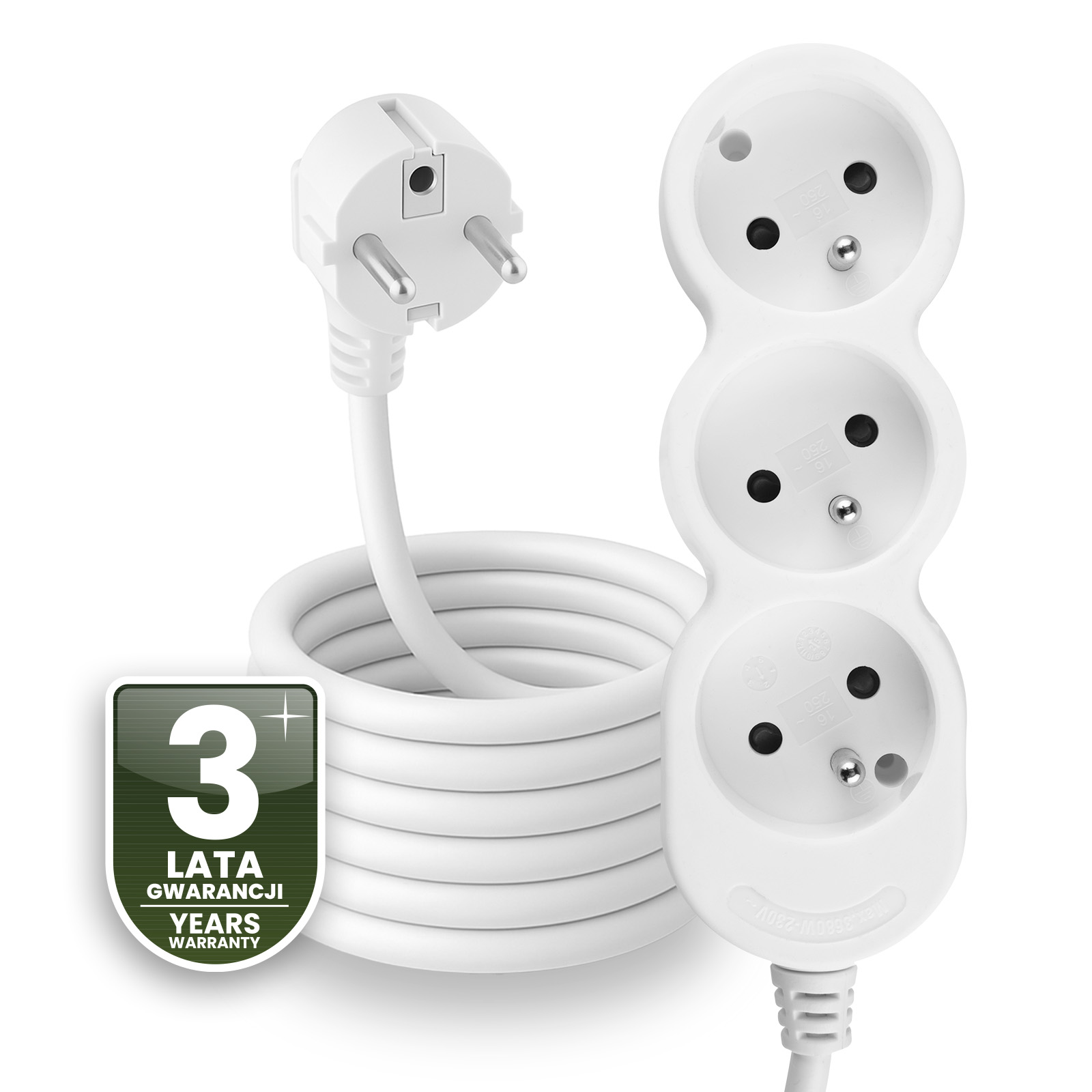 Przedłużacz Sieciowy Kabel z Uziemieniem Listwa Zasilająca 3 Gniazda 5m Biały Sznur Lendo Lumiled - czwarta cecha produktu