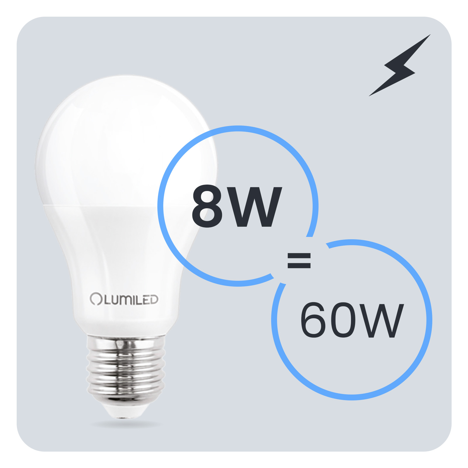 6x Żarówka LED E27 A60 8W = 60W 880lm 6500K Zimna 260° LUMILED - trzecia cecha produktu
