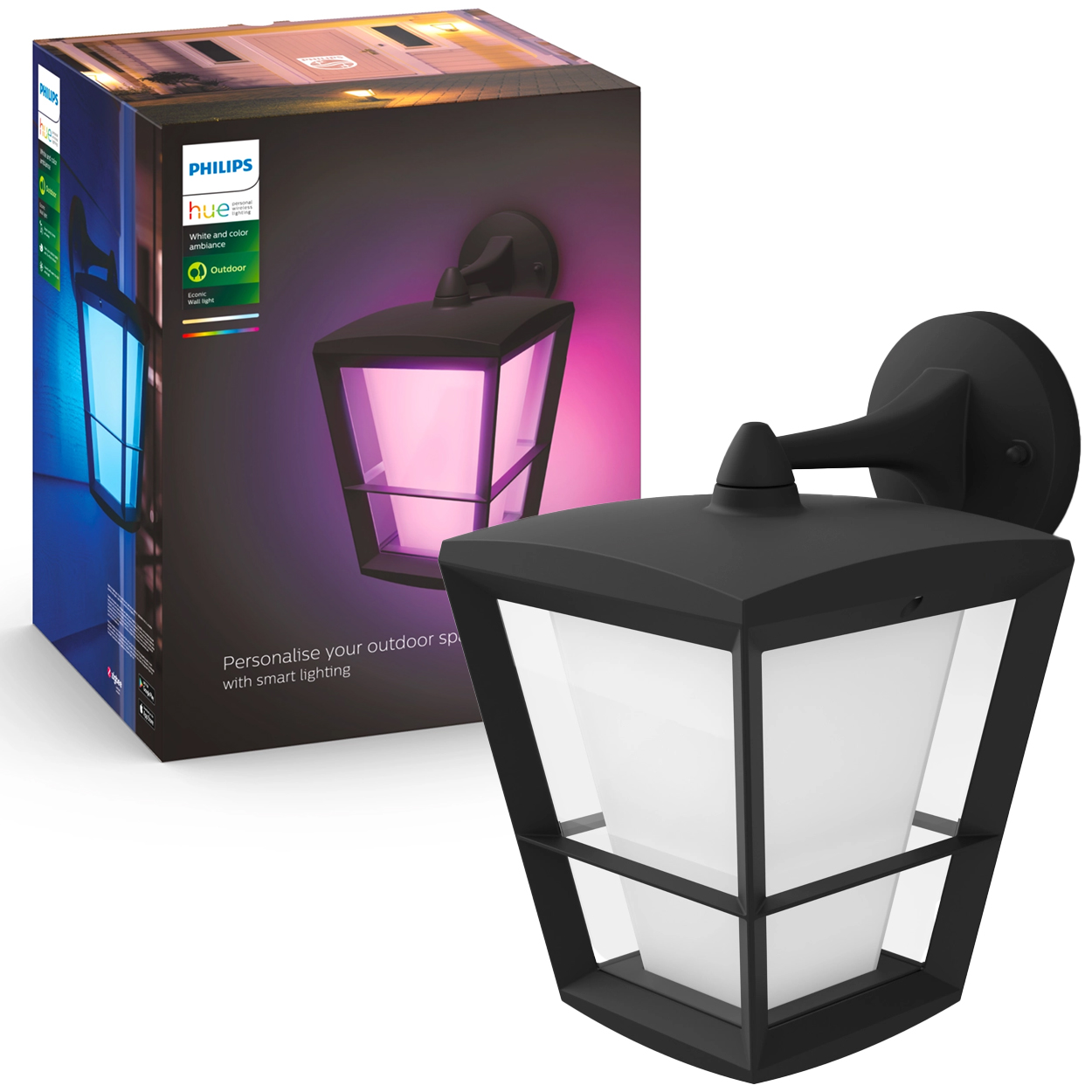 Kinkiet Ogrodowy LED Lampa Zewnętrzna Elewacyjna 15.2W 1140lm IP44 White and Color Ambiance RGB + TW Czarna Inteligentna SMART Zigbee Bluetooth Econic Philips HUE - główne zdjęcie produktu