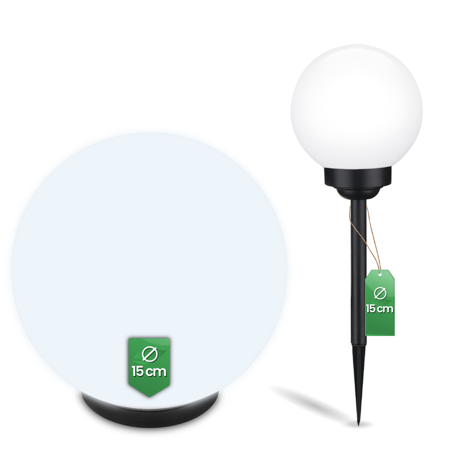 Lampa Solarna Ogrodowa LED ATRIS Wbijana Naziemna Biała Kula 15cm LUMILED - główne zdjęcie produktu