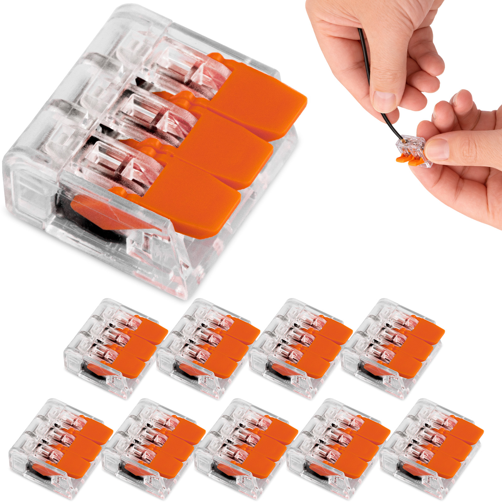 Szybkozłączka Elektryczna na Drut 3x4mm 3 Torowa 32A 450V 10 Szt Lumiled - główne zdjęcie produktu