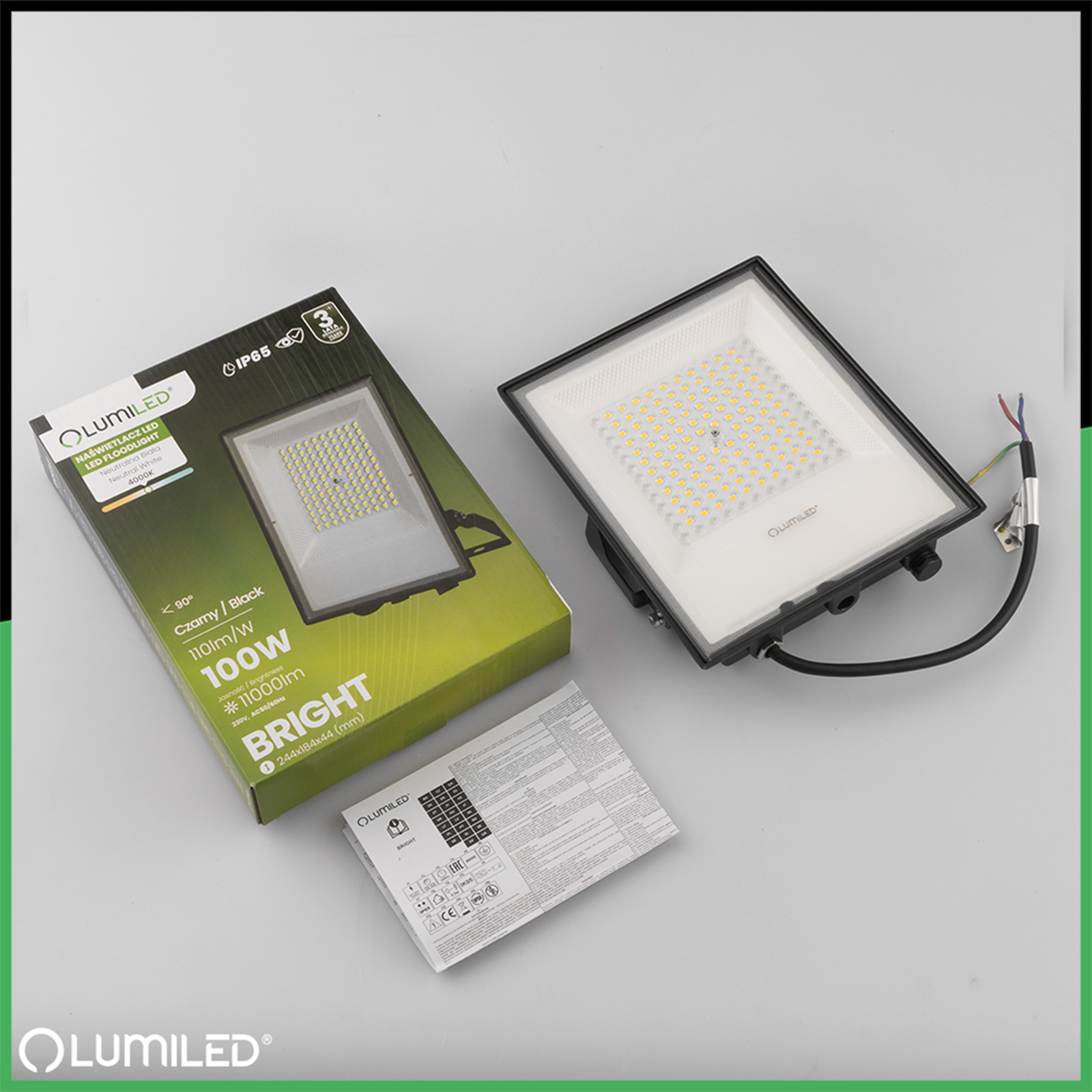 Naświetlacz LED Zewnętrzny BRIGHT 100W 11000lm 4000K Wodoodporny IP65 LUMILED - skład produktu