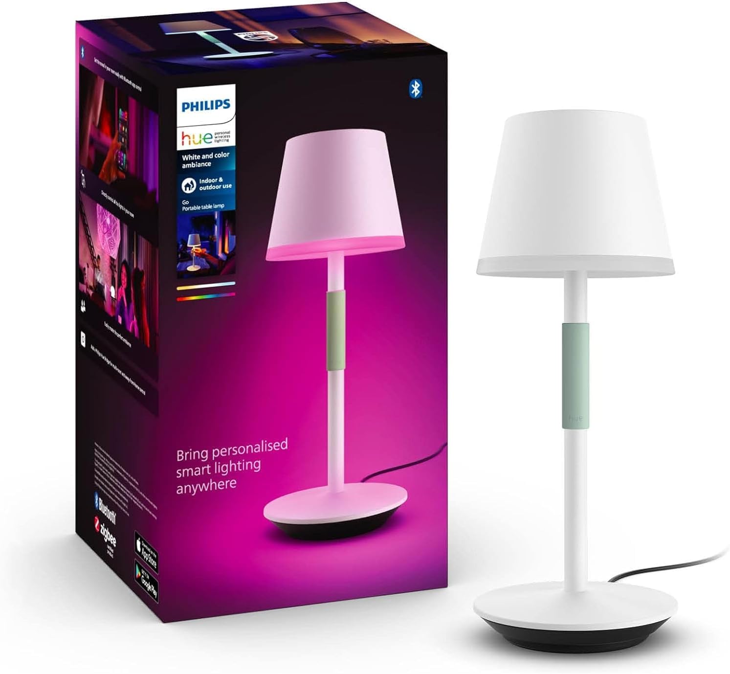 Lampa Stołowa Biurkowa LED 6.2W 530lm White and Color Ambiance RGB + TW Biała 35cm Inteligentna SMART Zigbee Bluetooth Go Table Philips HUE - główne zdjęcie produktu