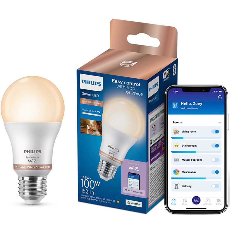 Żarówka LED E27 A60 12.5W = 100W 1521lm 2200-6500K TW Inteligentna SMART WiFi Bluetooth Aplikacja WiZ Philips - główne zdjęcie produktu