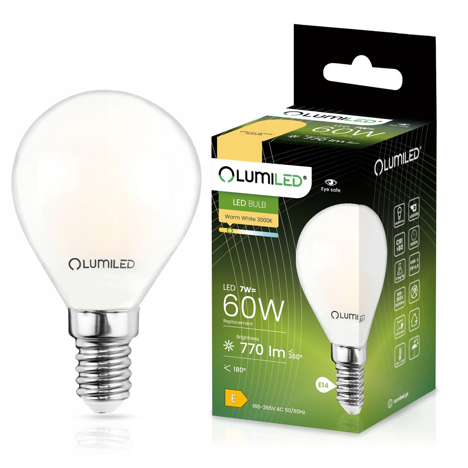 Żarówka LED E14 Kulka P45 7W = 60W 806lm 3000K Ciepła 360° FILAMENT LUMILED - główne zdjęcie produktu