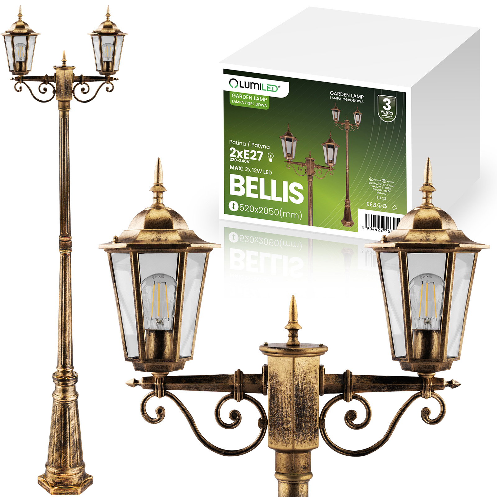 Lampa Ogrodowa Stojąca LED Słupek 205cm E27 Latarnia Zewnętrzna Dekoracyjna BELLIS LUMILED - główne zdjęcie produktu