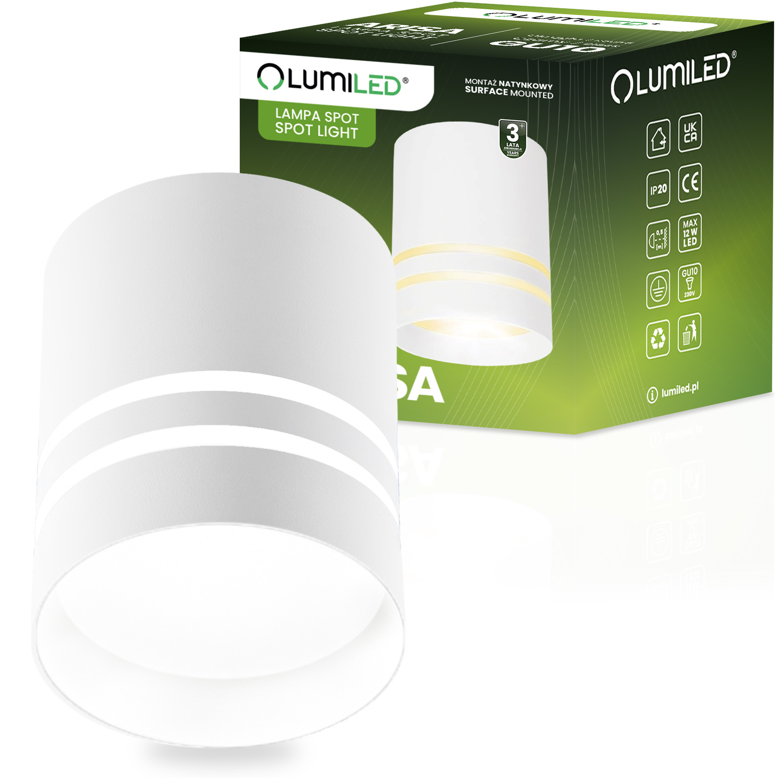 Oprawa Natynkowa HALOGENOWA Spot Tuba ARISA GU10 Okrągła Biała 80mm LUMILED - główne zdjęcie produktu