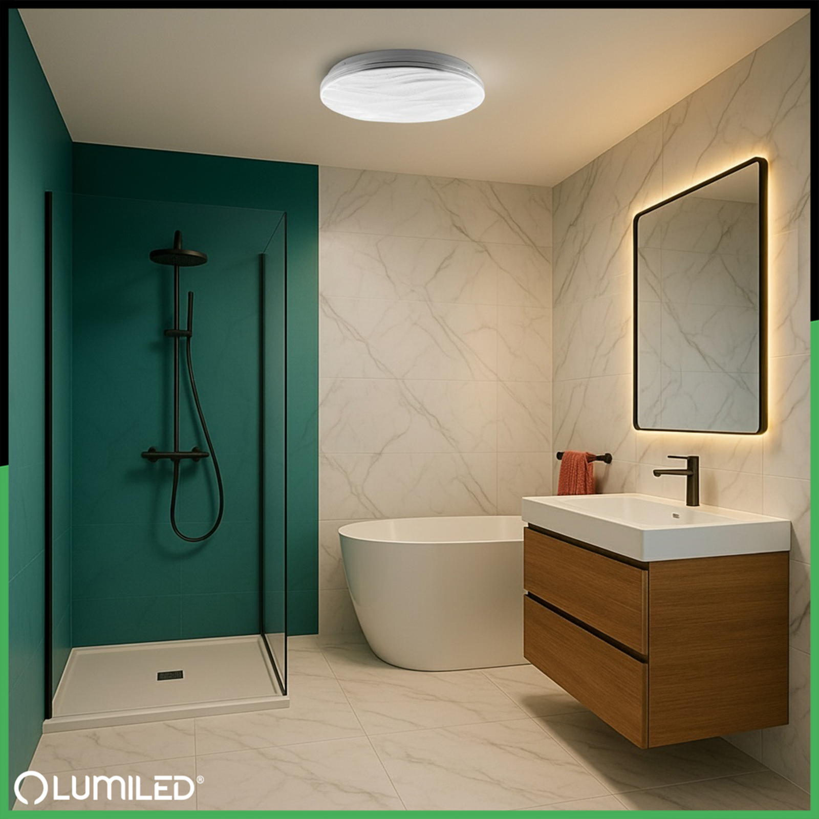 Plafon LED Lampa Sufitowa Natynkowa VIRTUS2 48W IP44 CCT Biały Okrągły 38cm + PILOT LUMILED - obszar zastosowań