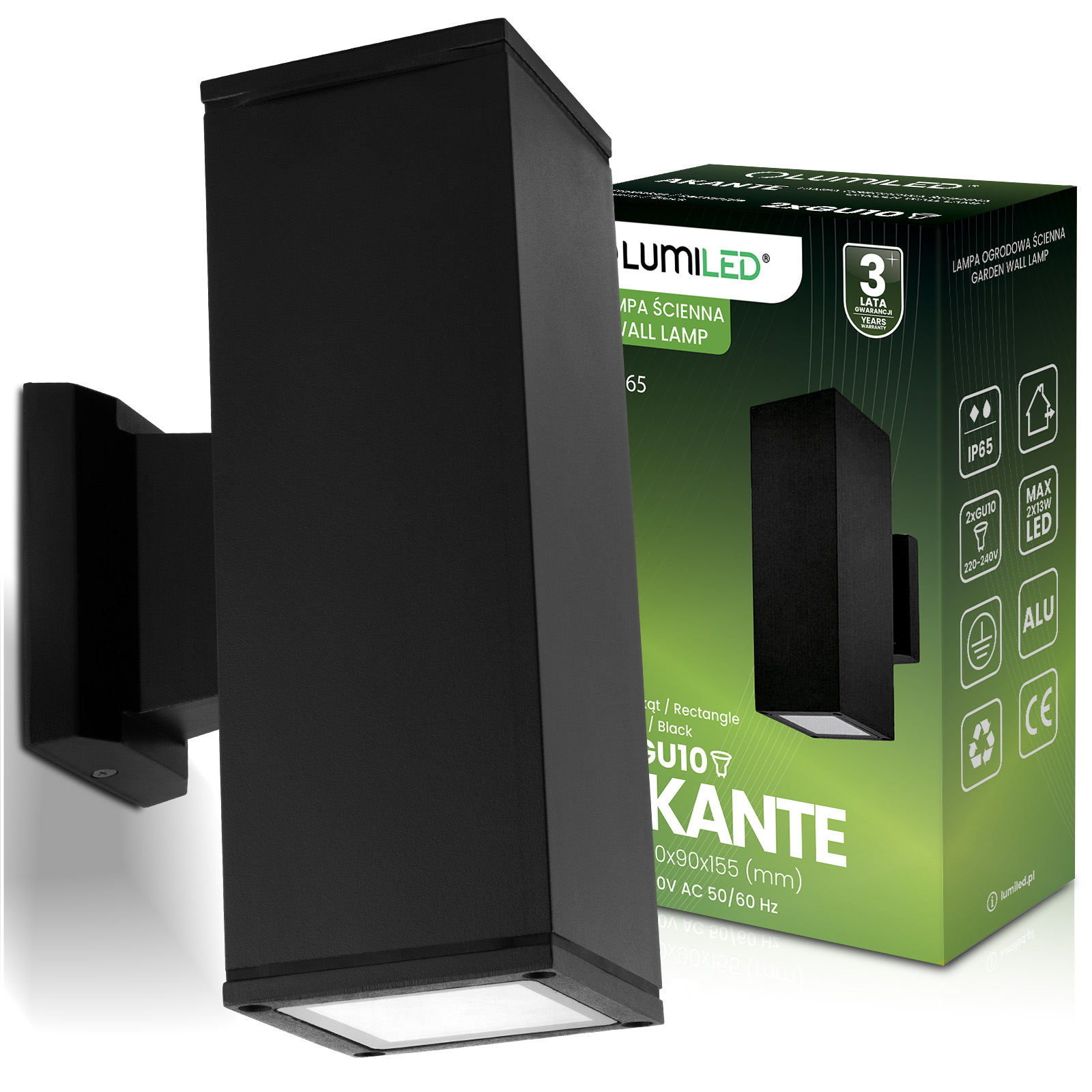 Lampa Ogrodowa Zewnętrzna Kinkiet Elewacyjny GU10 LED IP65 AKANTE LUMILED - główne zdjęcie produktu