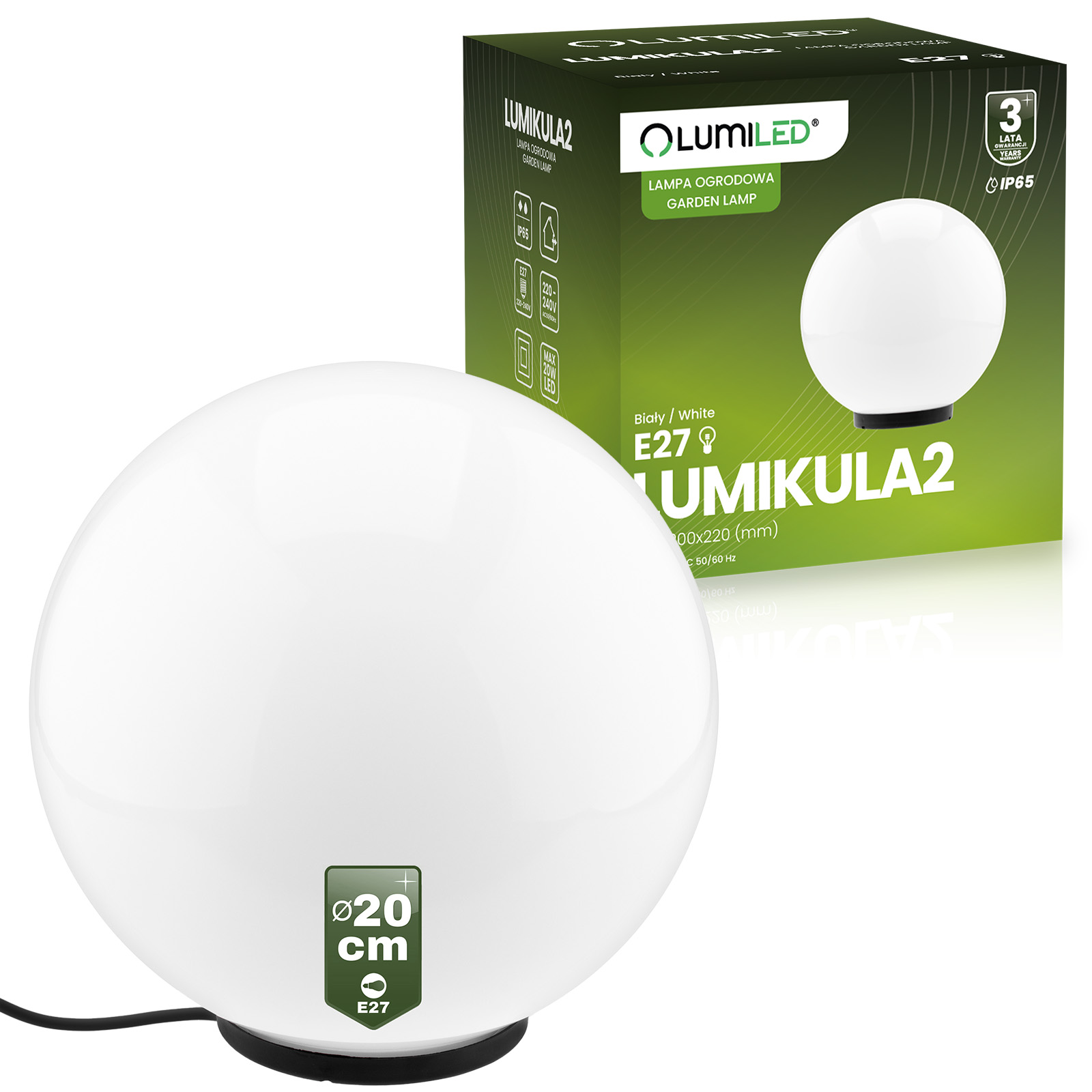 Lampa Oprawa Ogrodowa Zewnętrzna KULA LED LUMIKULA2 20cm E27 IP65 LUMILED - główne zdjęcie produktu