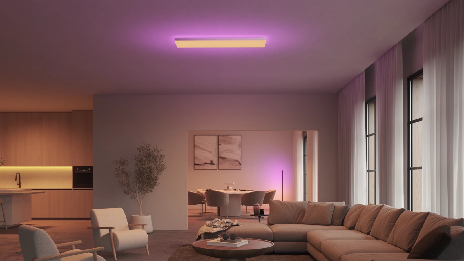 Panel LED Lampa Sufitowa Natynkowa 120x30 cm 67W 4800lm IP20 White and Color Ambiance RGB + TW Biała Inteligentna SMART Zigbee Bluetooth Datura Philips HUE - obszar zastosowań