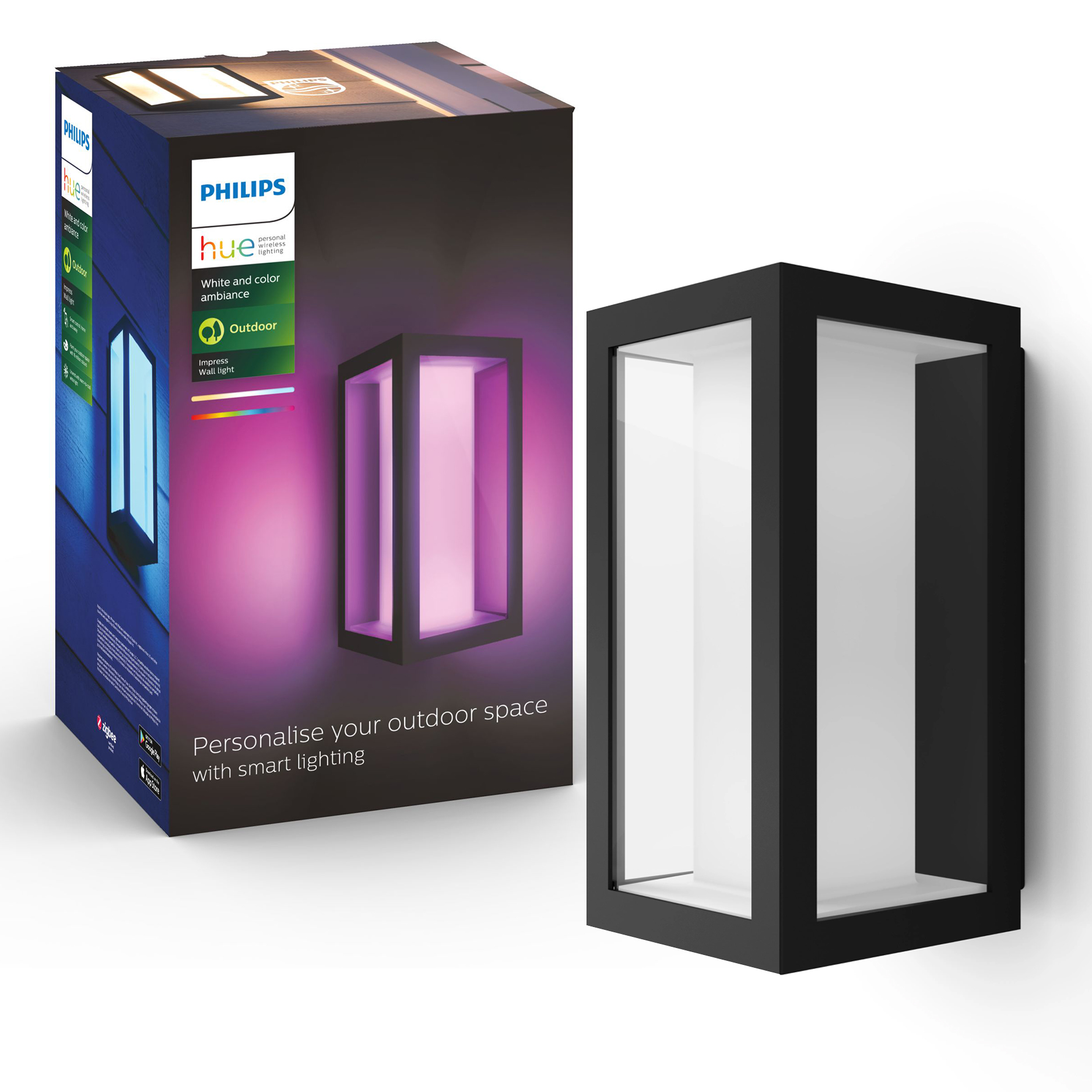 Kinkiet Ogrodowy LED Lampa Zewnętrzna Elewacyjna 15.8W 1180lm IP44 White and Color Ambiance RGB + TW Czarna Inteligentna SMART Zigbee Bluetooth Impress Philips HUE - główne zdjęcie produktu