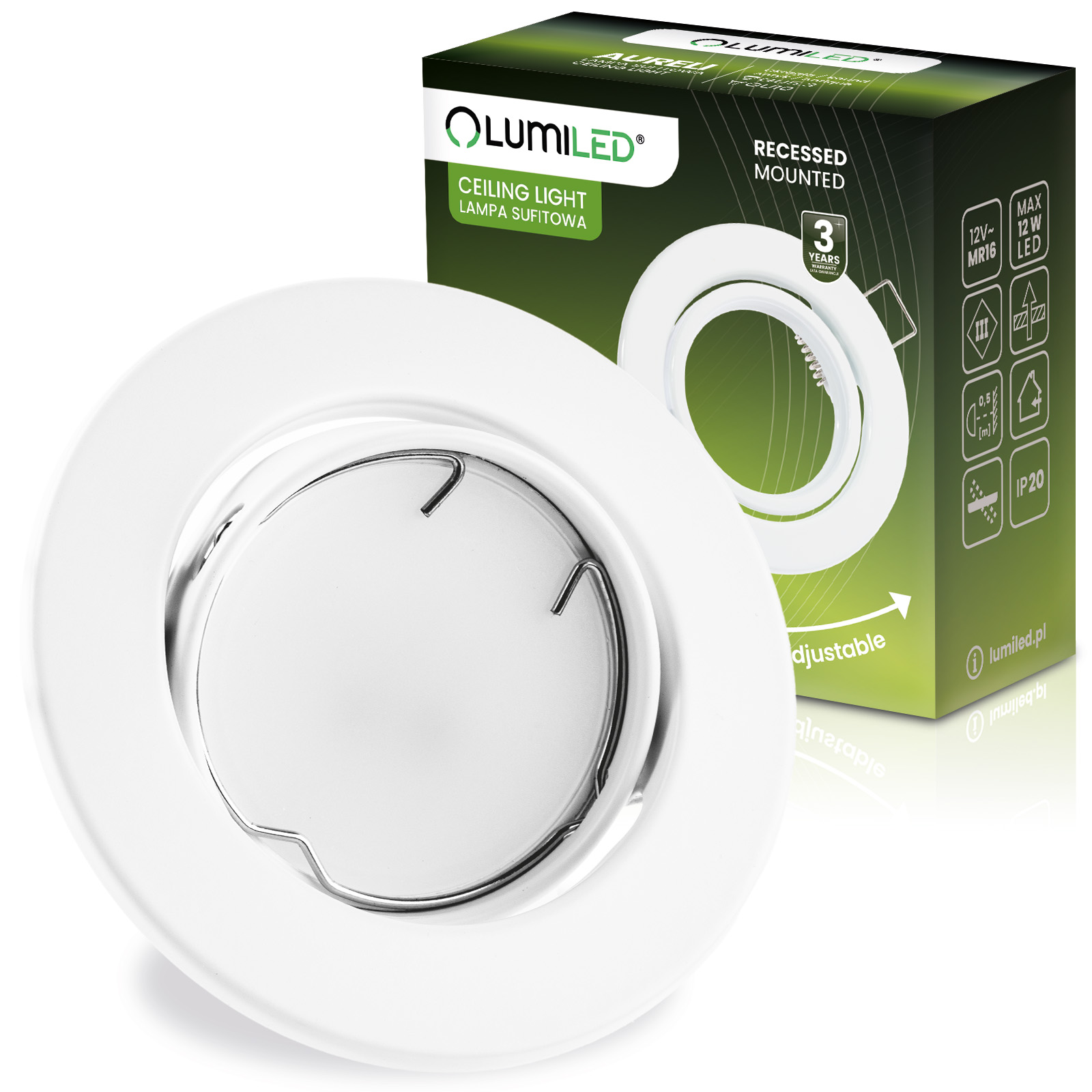 Oprawa HALOGENOWA Podtynkowa Ruchoma Okrągła AURELI Biała Blacha MR16 GU10 - główne zdjęcie produktu