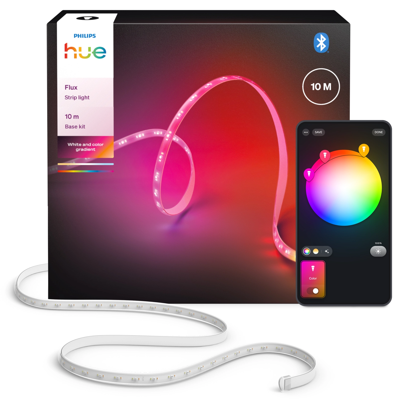 Taśma LED Pasek 10m 20W 2000lm IP20 White and Color Ambiance RGB + TW Biała Inteligentna SMART Zigbee Bluetooth Flux Strip Philips HUE - główne zdjęcie produktu