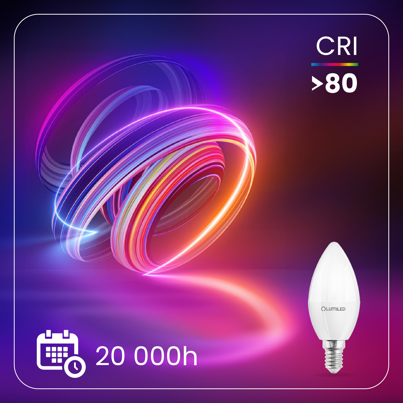 Żarówka LED E14 Świeczka B35 8W = 60W 880lm 3000K Ciepła 180° LUMILED - druga cecha produktu