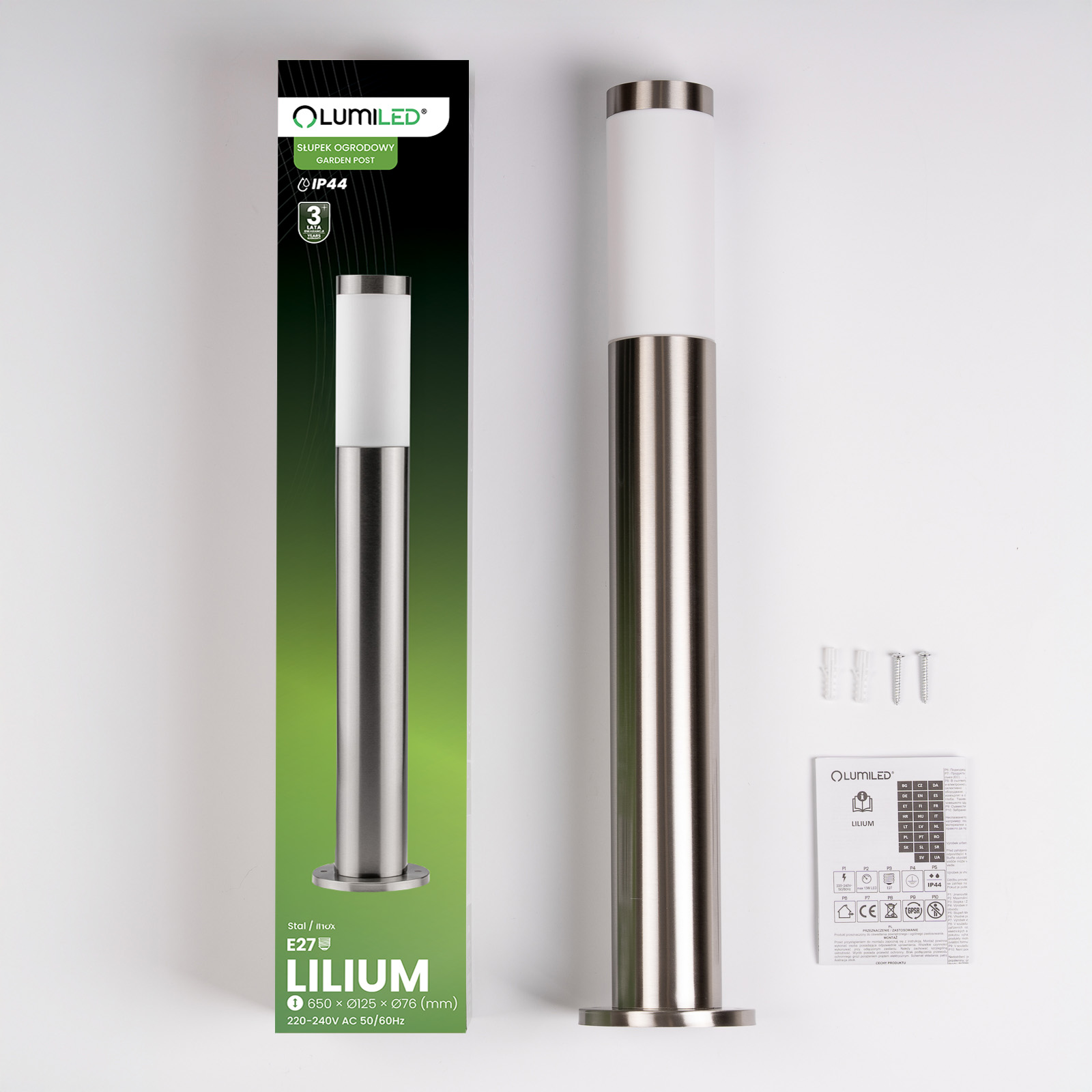 Lampa Ogrodowa Zewnętrzna E27 INOX SŁUPEK 65cm Lilium LUMILED - skład produktu