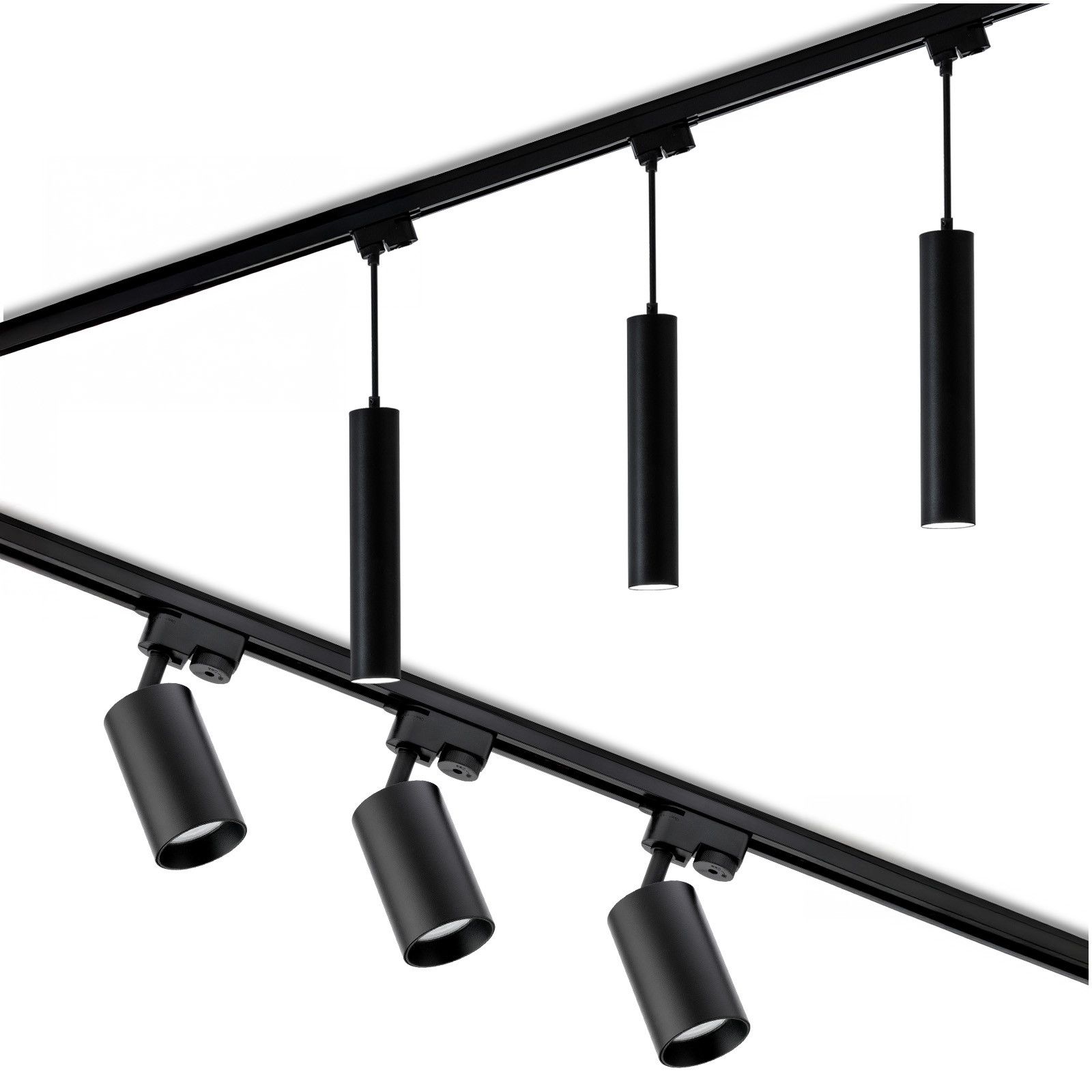 Zestaw Szyna Oświetleniowa Szynoprzewód 3m + 6x Reflektor Szynowy GU10 + Łącznik Kątowy Czarny LUMILED - główne zdjęcie produktu