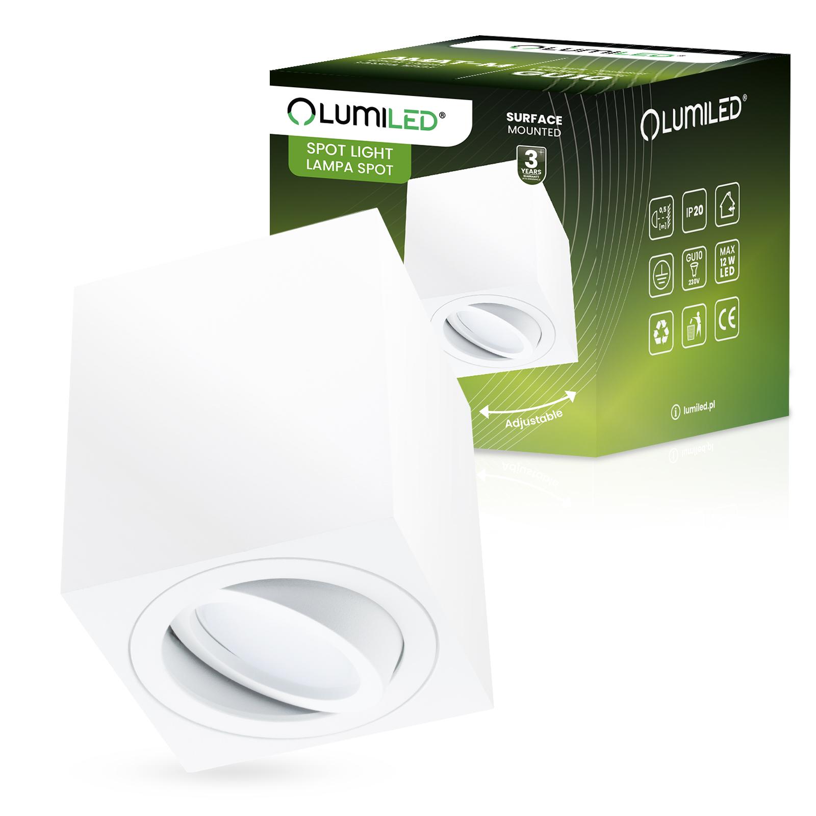 Oprawa Natynkowa HALOGENOWA Spot Tuba Ruchoma GU10 Kwadratowa Biała 84mm AMAT-M LUMILED - główne zdjęcie produktu