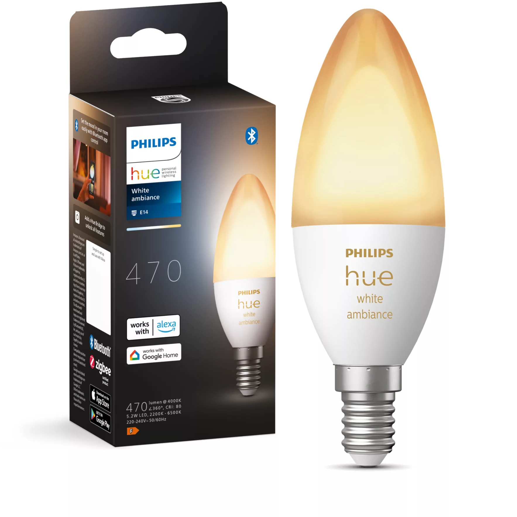 Żarówka LED E14 Świeczka B39 5.2W = 40W 470lm 2200-6500K CCT SMART Inteligentna Bluetooth ZigBee White Ambiance Philips HUE - główne zdjęcie produktu