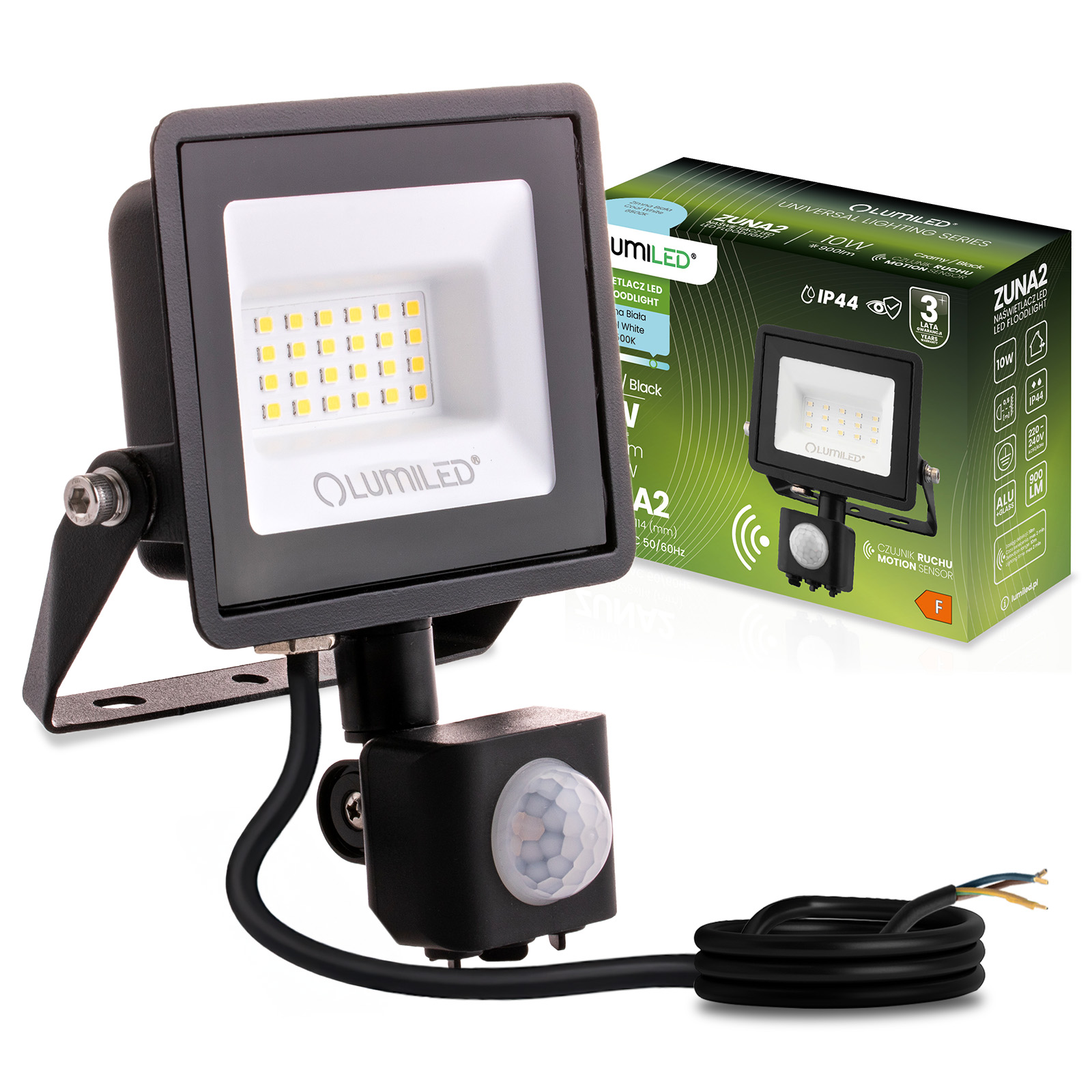 Naświetlacz LED ZUNA2 20W 1800lm 6500K IP44 Czarny Czujnik Ruchu LUMILED - główne zdjęcie produktu