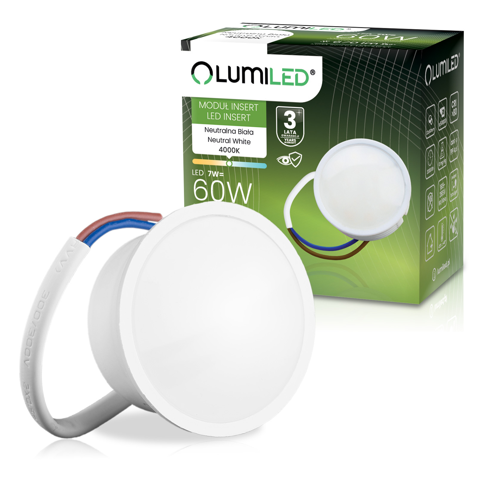 Wkład do Opraw LED Żarówka Moduł INSERT Reflektor 7W = 60W 670lm 4000K Neutralna 120° LUMILED - główne zdjęcie produktu