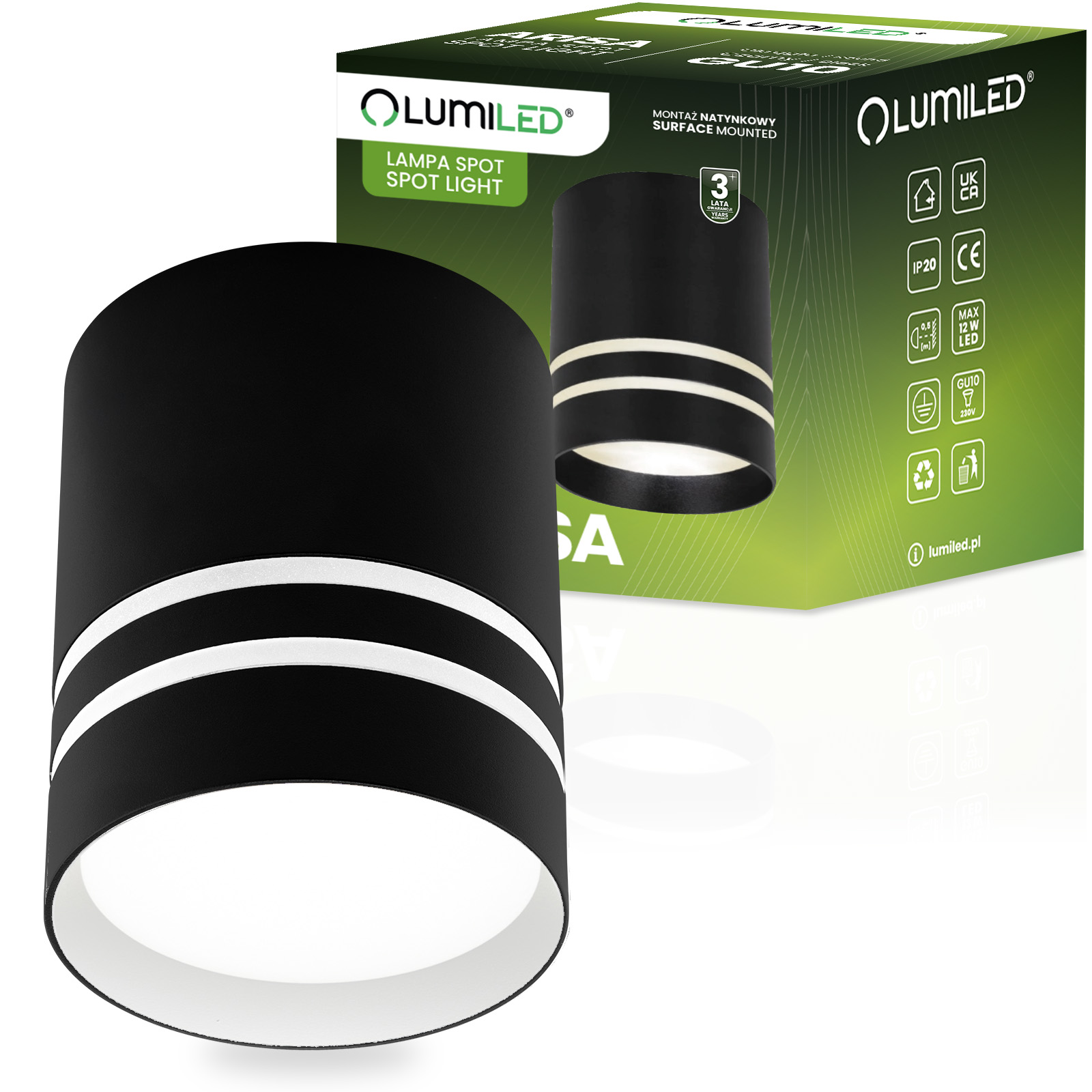 Oprawa Natynkowa HALOGENOWA Spot Tuba ARISA GU10 Okrągła Czarna 80mm LUMILED - główne zdjęcie produktu