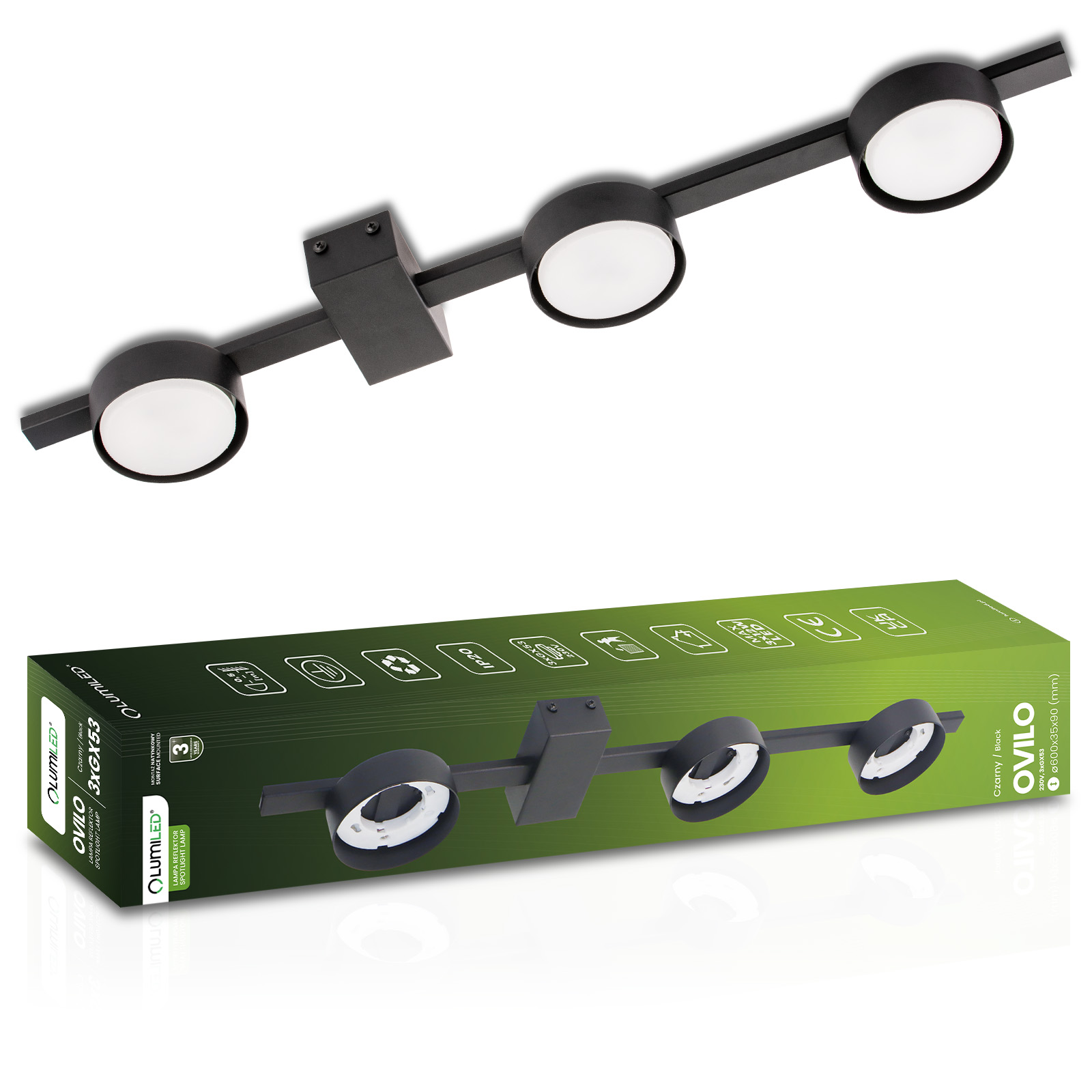 Lampa Sufitowa OVILO Oprawa Halogenowa LED 3x GX53 Spot Kinkiet Reflektor Ścienna LUMILED - główne zdjęcie produktu