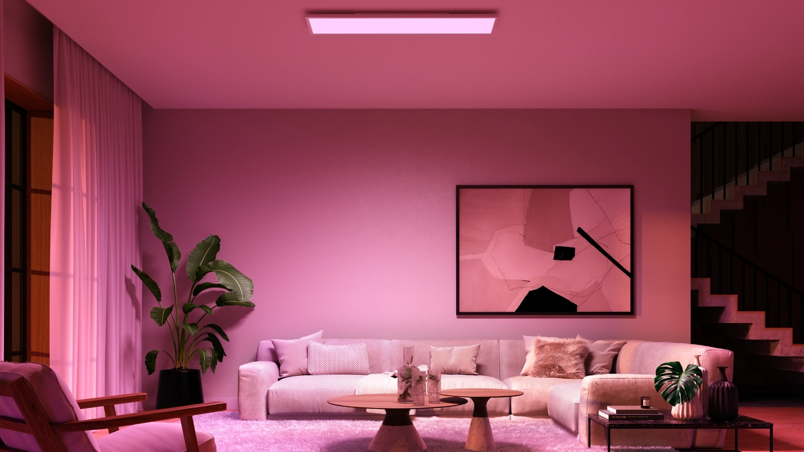 Panel LED Lampa Sufitowa Natynkowa 120x30 cm 60W 4150lm IP20 White and Color Ambiance RGB + TW Biała Inteligentna SMART Zigbee Bluetooth Surimu Philips HUE - druga cecha produktu