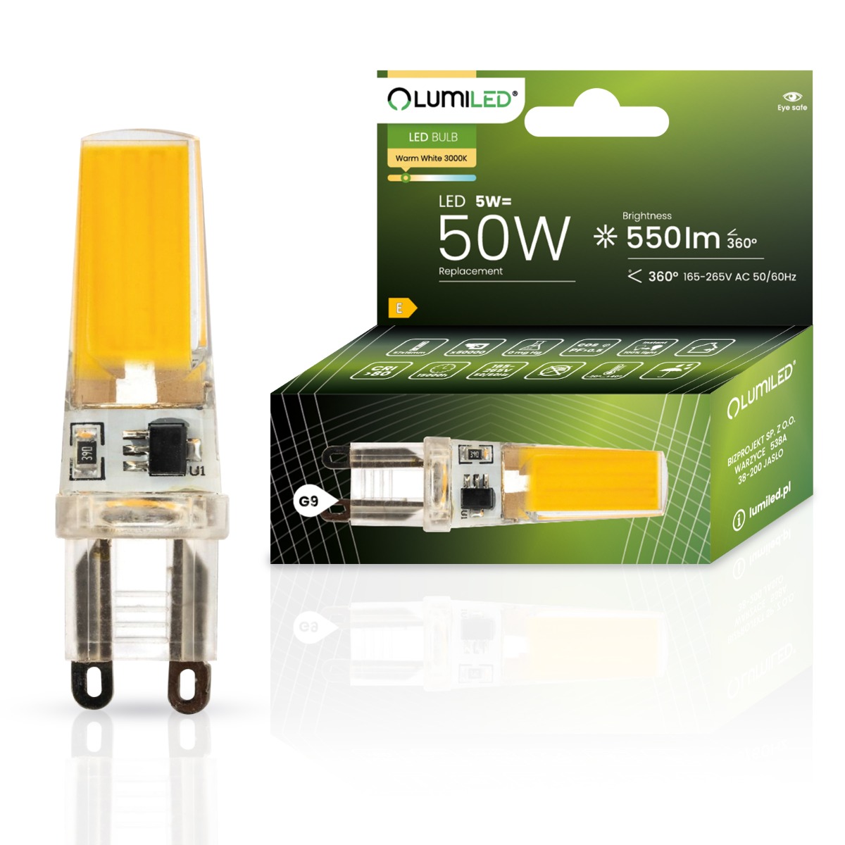 Żarówka LED G9 Kapsułka 5W = 50W 550lm 3000K Ciepła 360° FILAMENT LUMILED - główne zdjęcie produktu