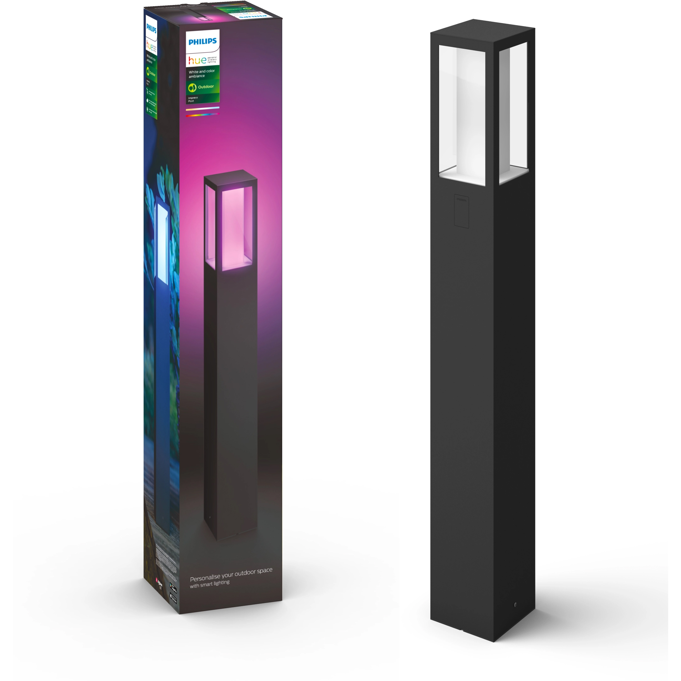 Lampa Ogrodowa LED SŁUPEK Zewnętrzna 77cm 15.8W IP44 White and Color Ambiance RGB + TW Czarna Inteligentna Smart Zigbee Bluetooth Impress Philips Hue - główne zdjęcie produktu
