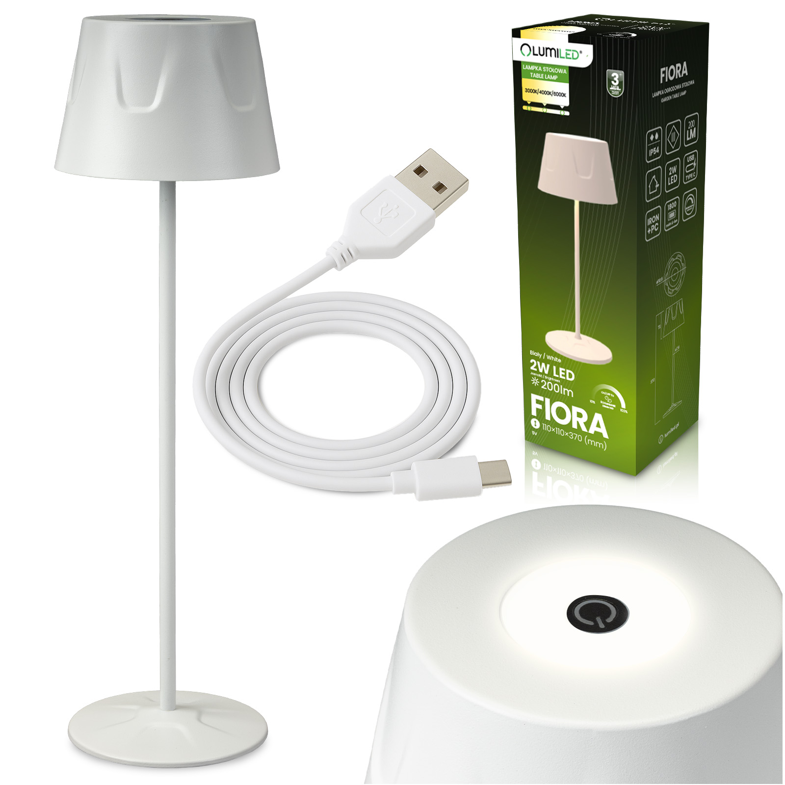 Lampa Ogrodowa LED Stojąca Ozdobna Stołowa Nocna USB Ściemnialna Dotykowa Biała FIORA LUMILED - główne zdjęcie produktu