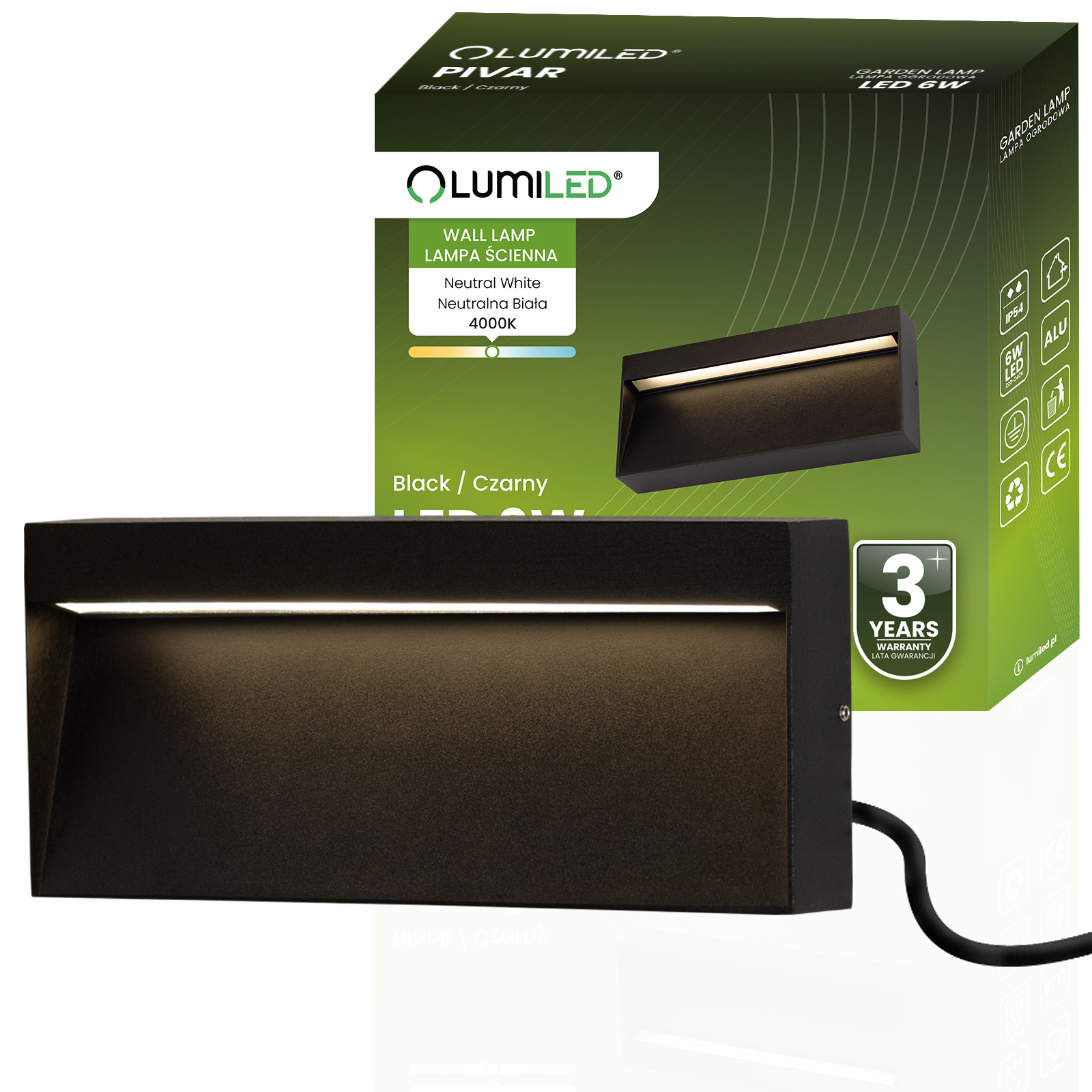 Lampa Ogrodowa Zewnętrzna Kinkiet Elewacyjny 6W LED IP54 PIVAR LUMILED - główne zdjęcie produktu
